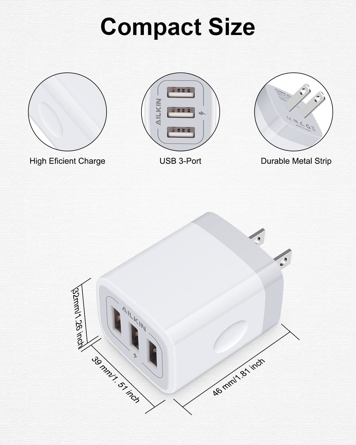 USB Charger Cube, Wall Charger Plug,  3.1A 3-Muti Port USB Adapter Power Plug Charging Station Box Base for Iphone 17 16 15 14 13 12 Pro Max Mini SE 11 Pro Max Samsung Phones Charging Block