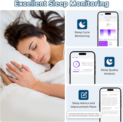 Sleep Tracker Ring with Heart Rate, Waterproof Fitness Ring for Activity Monitoring/Steps/Distance/Calories,Air Gestures,Up to 7Day Battery,For Ios Android(Stylish Black#10)