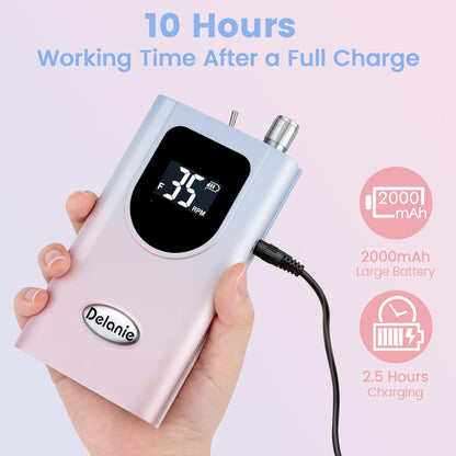 Professional Nail Drill High Torque 35000 RPM Rechargeable Portable Electric Nail File Filer for Acrylic Gel with Cuticle Bits, Salon Manicure Tool, Purple